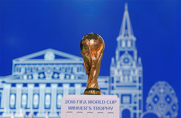 The 2018 FIFA World Cup Winner's Trophy is on display before the 68th FIFA Congress in Moscow