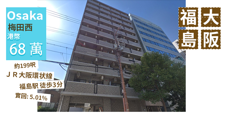 大阪高質公寓 車站3分鐘 一買即收租 實回5.07%